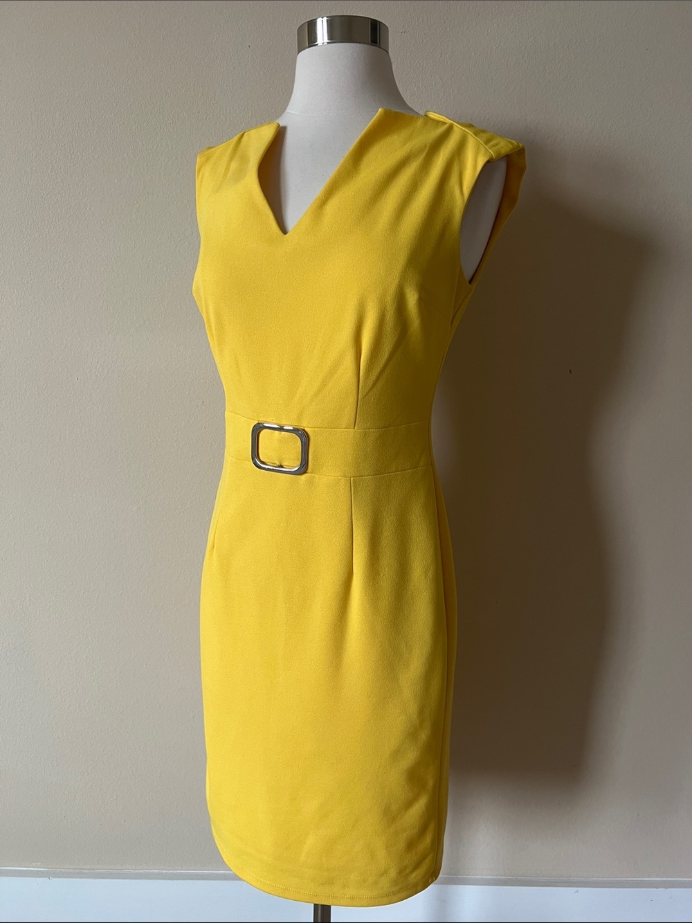 New York & Company Bright Yellow Belted Sheath Dress